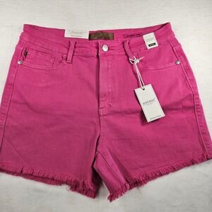 Judy Blue Pink Garment Dyed Mid Rise Raw Fringe Hem Denim Shorts XL JB150202